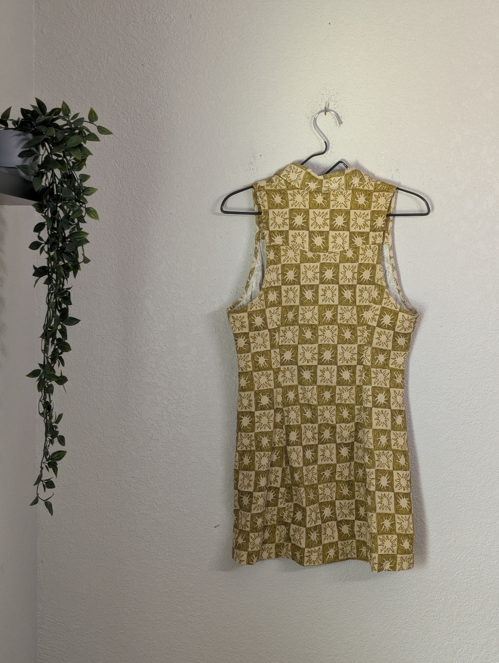 Urban Outfitters Freya Sunshine Collared Zip Mini Dress Sz L Linen Blend Green - Picture 6 of 12
